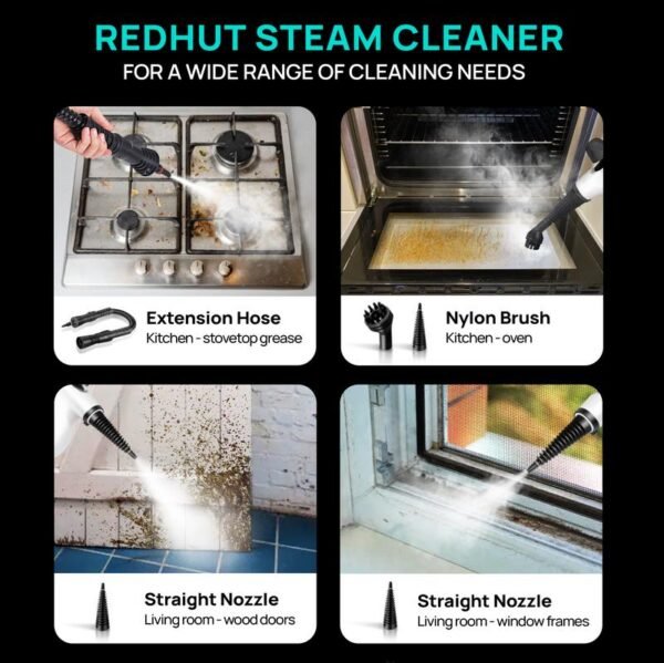 Redhut Handheld Steam Cleaner – Pressurized Multi-Surface Steamer with 12 Accessories for Floor, Kitchen & Home Cleaning - Image 3