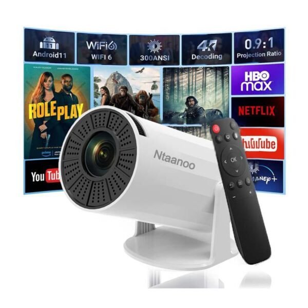 Ntaanoo Mini Projector 2025 – 4K Supported, Portable Smart Projector with WiFi 6 & BT5.0, Auto Keystone, 360° Rotatable for Phone, TV Stick & Laptop